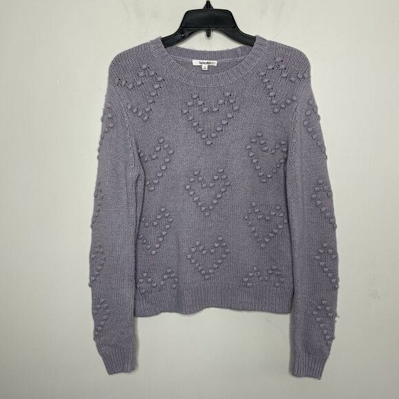 SPLENDID Daphne Heart Sweater Women Medium Lavender Knit Bobbles Pullover - Picture 3 of 11